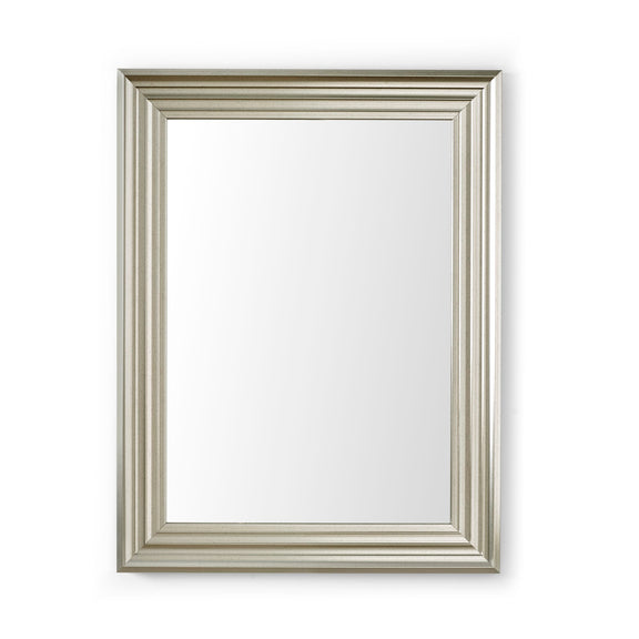 Silver framed mirror on a white background