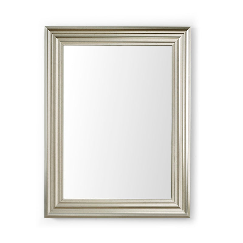 Silver framed mirror on a white background