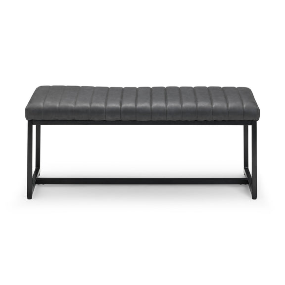 Gray bench with black metal frame on a white background