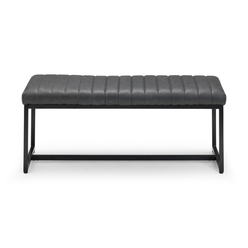 Gray bench with black metal frame on a white background