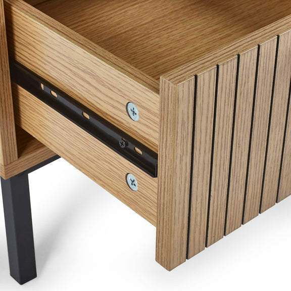 Wooden desk with a drawer on a white background