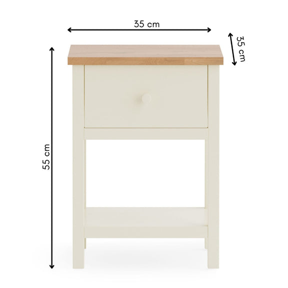 Small wooden table with dimensions labeled on a white background