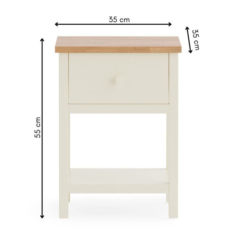 Small wooden table with dimensions labeled on a white background