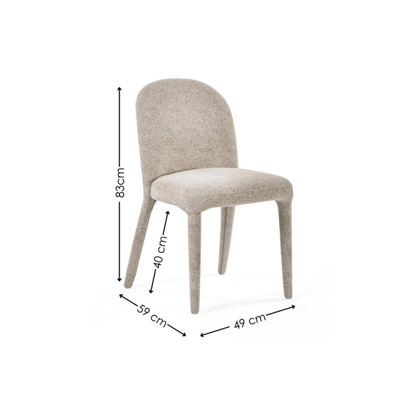 Beige chair with dimensions labeled on a white background