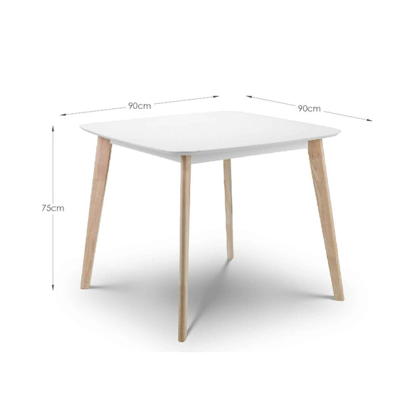 White table with dimensions labeled on a white background