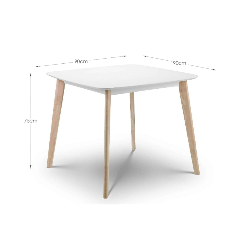 White table with dimensions labeled on a white background