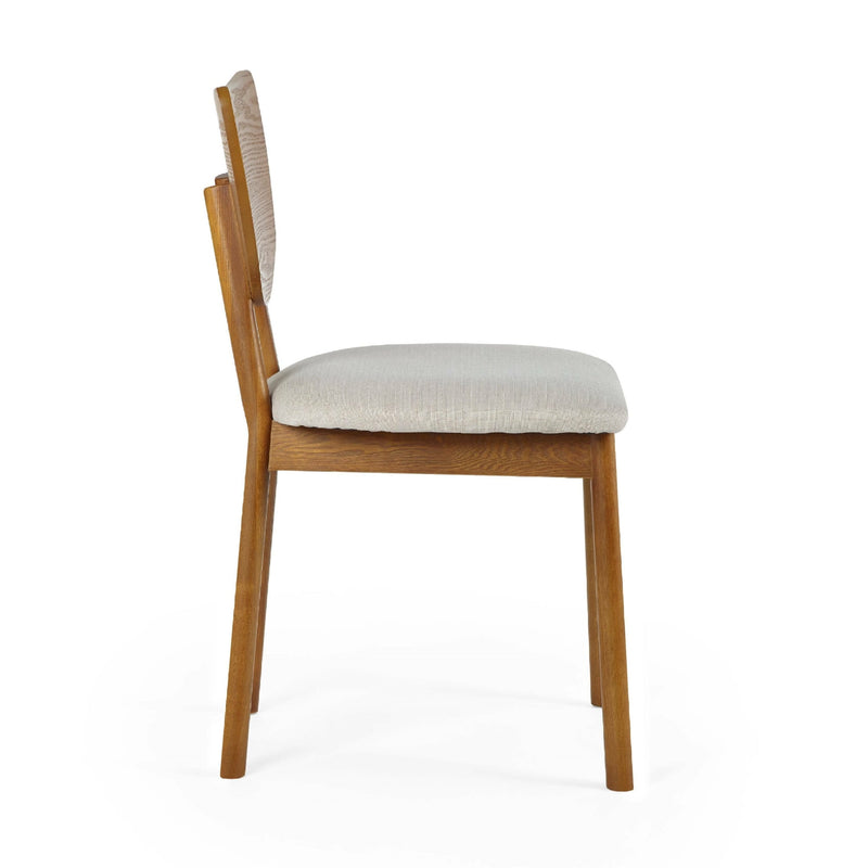 Wooden chair with a cushioned seat on a white background