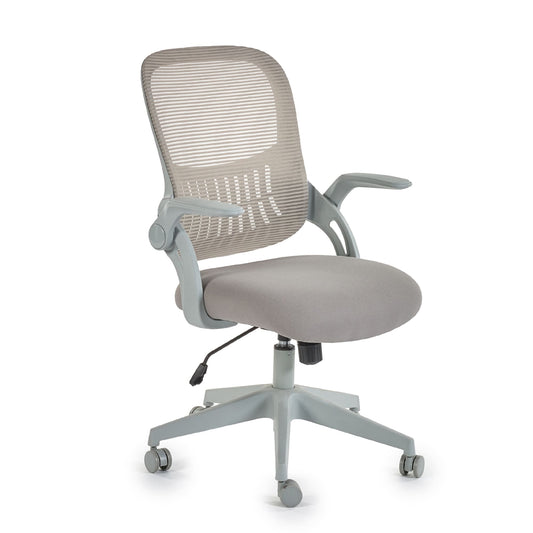 Gray office chair with mesh back on a white background