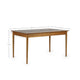 Wooden table with dimensions marked on a white background