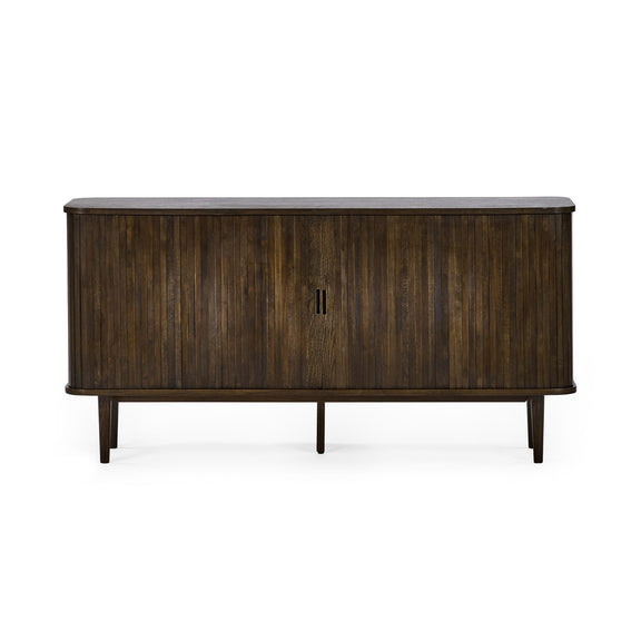Dark wooden sideboard with a white background