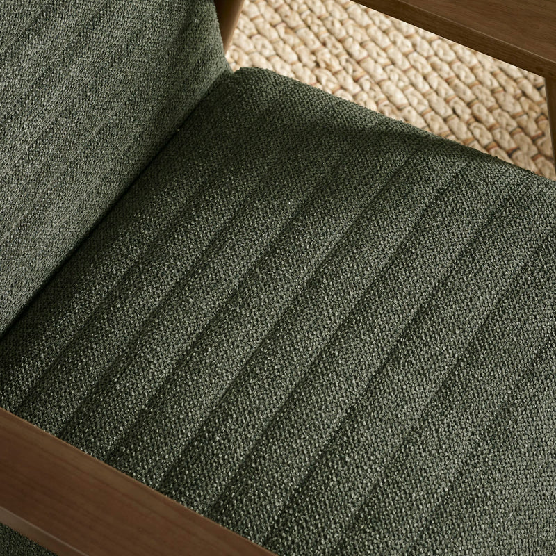 Textured green stair treads with wooden stair risers