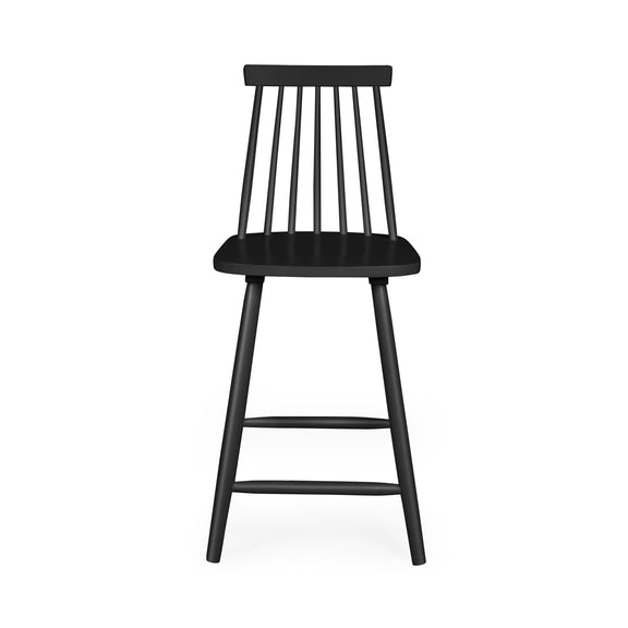 Black bar stool with slatted backrest on a white background