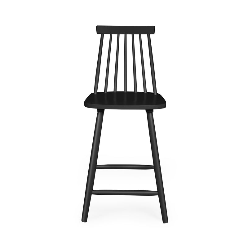 Black bar stool with slatted backrest on a white background