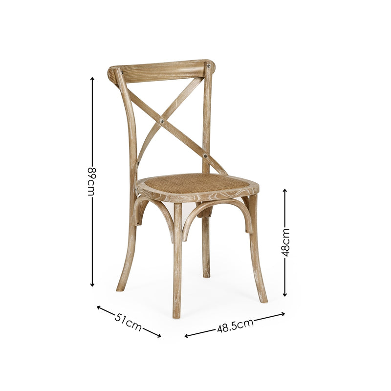 Wooden chair with dimensions marked on a white background