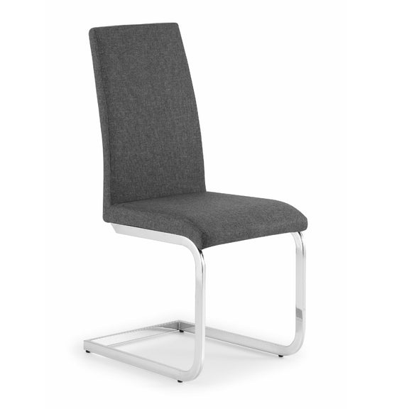 Gray upholstered chair with a white background