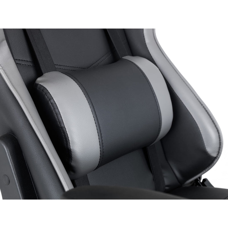 Gray car headrest with black car seat on a white background