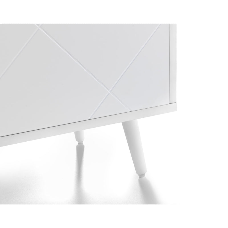 White cabinet with geometric design on a white background