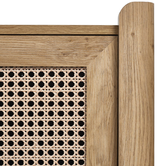 Wooden furniture with a perforated design on a white background
