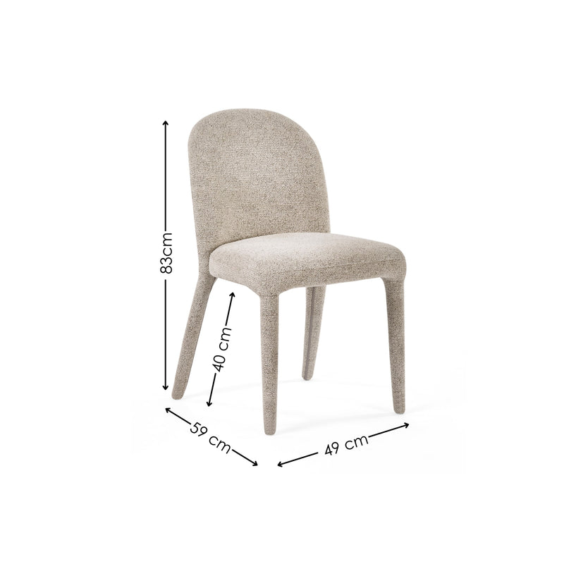 Beige chair with dimensions labeled on a white background