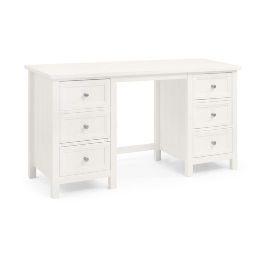 White office desk with multiple drawers on a white background