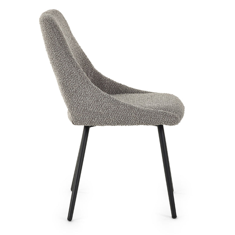 Gray textured chair with black legs on a white background