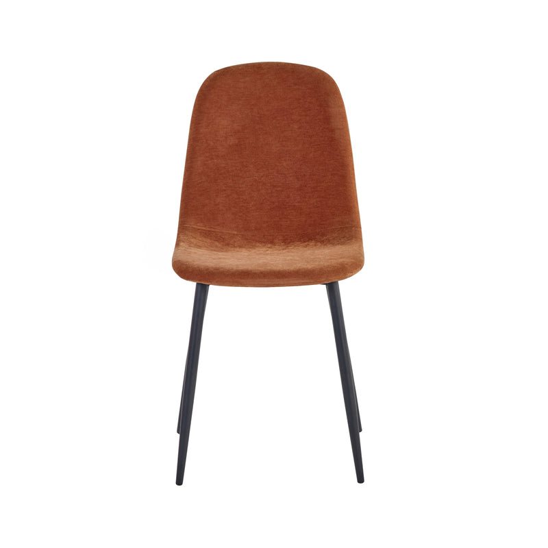 Brown upholstered chair with black metal legs on a white background
