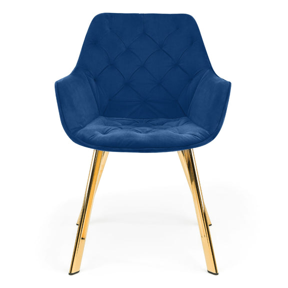 Blue chair with gold legs on a white background