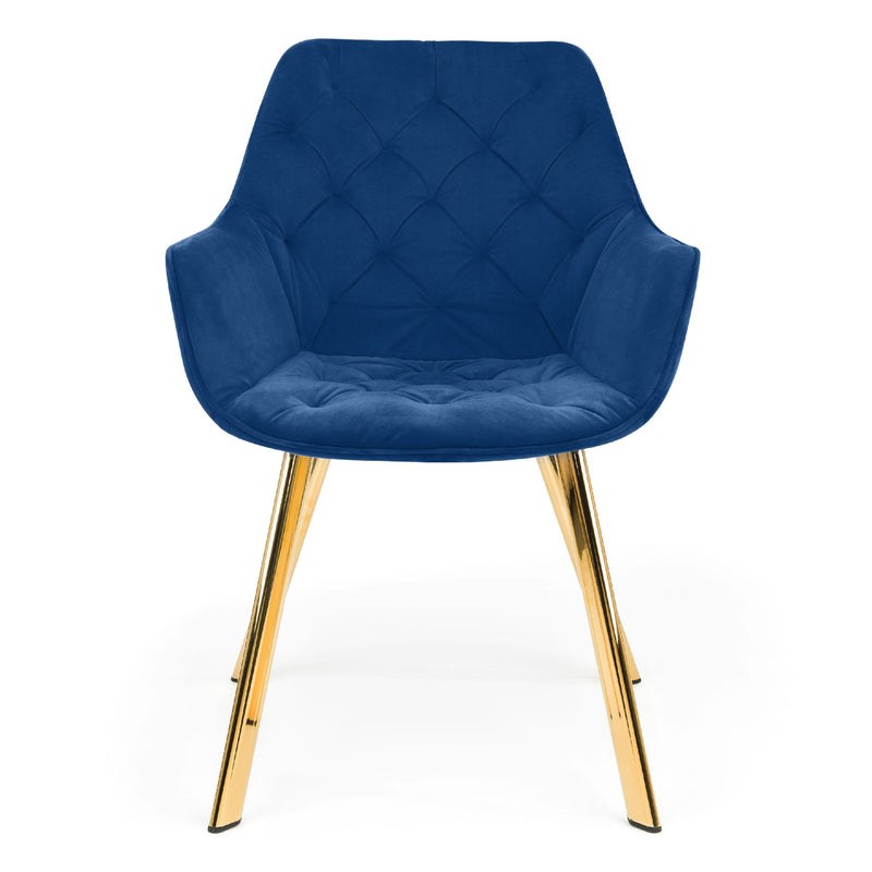 Blue chair with gold legs on a white background