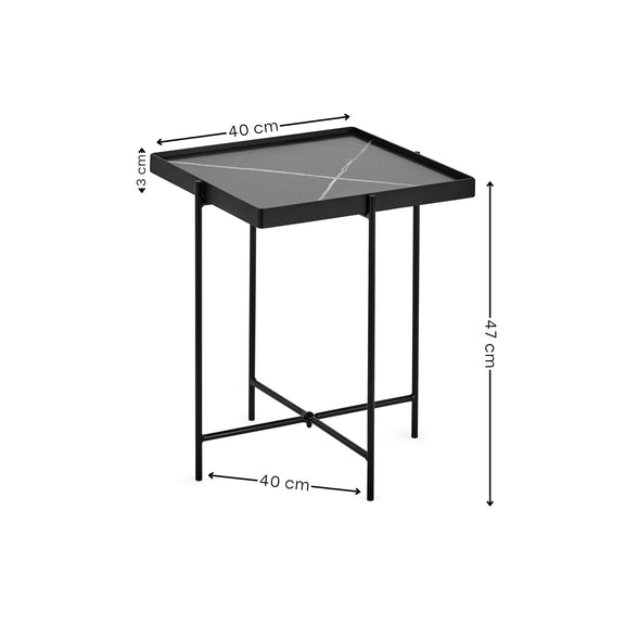Small black table with dimensions labeled on a white background