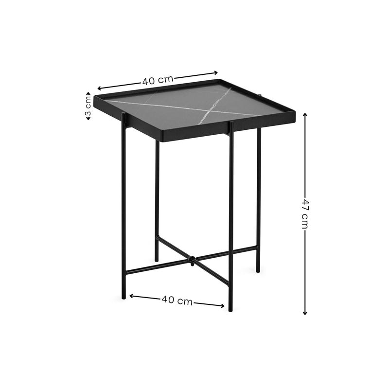 Small black table with dimensions labeled on a white background