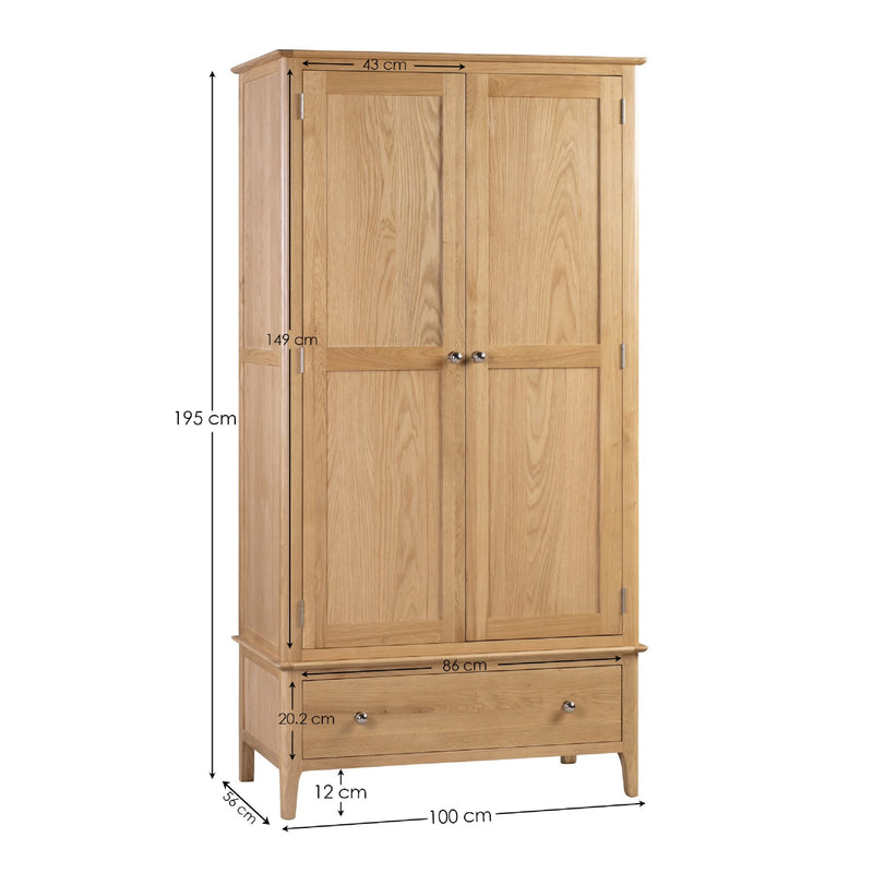 Wooden wardrobe with dimensions on a white background