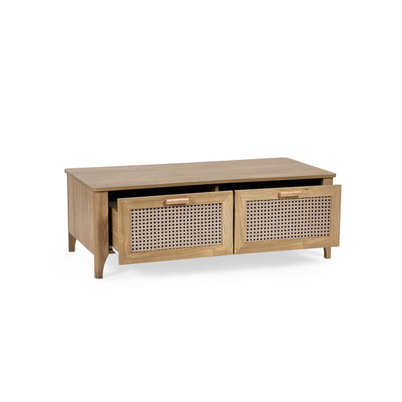 Wooden cabinet with rattan doors on a white background