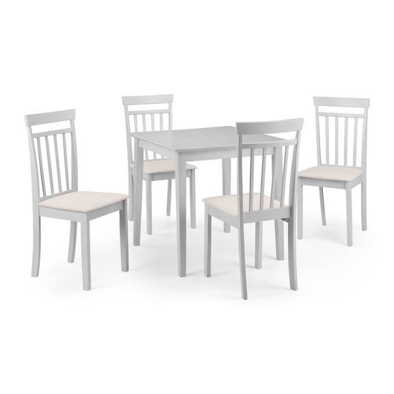 Dining set with a table and four chairs on a white background