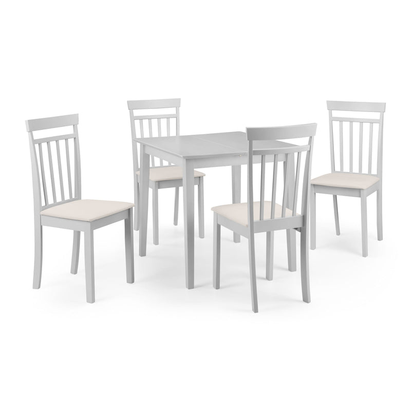 Dining set with a table and four chairs on a white background