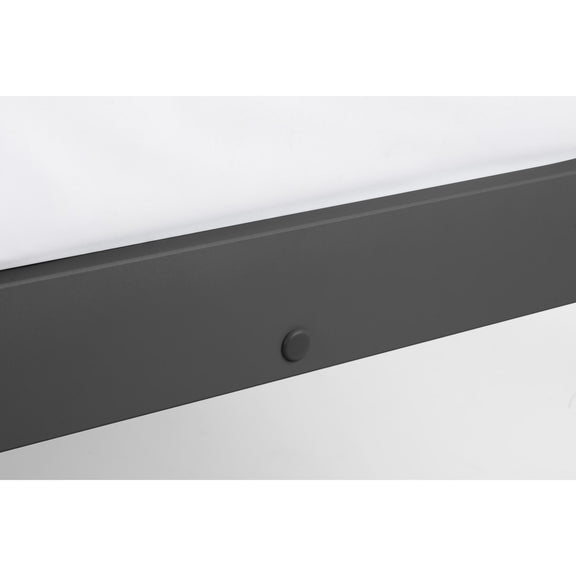 Close-up of a black metal bracket on a white background