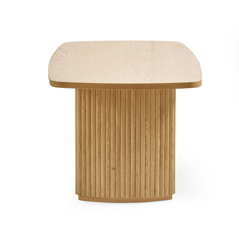 Wooden side table with a light-colored top on a white background