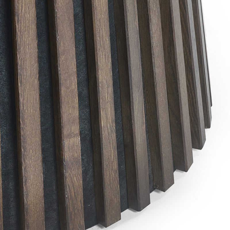 Wooden panel with vertical slats on a white background