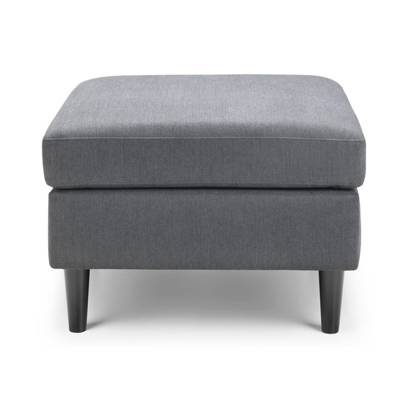 Gray ottoman with black legs on a white background