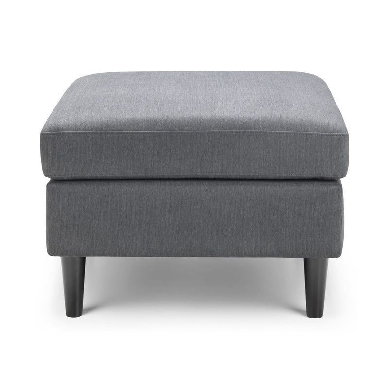 Gray ottoman with black legs on a white background