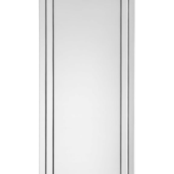 White cabinet door with silver frame on a white background