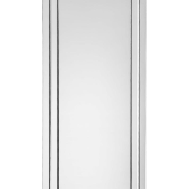 White cabinet door with silver frame on a white background