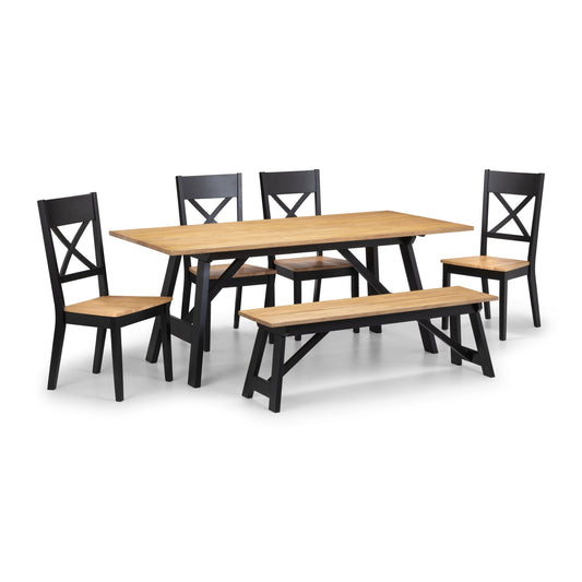 Dining set with a table and four chairs on a white background