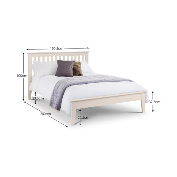 Bed with dimensions labeled on a white background