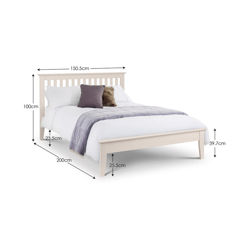 Bed with dimensions labeled on a white background