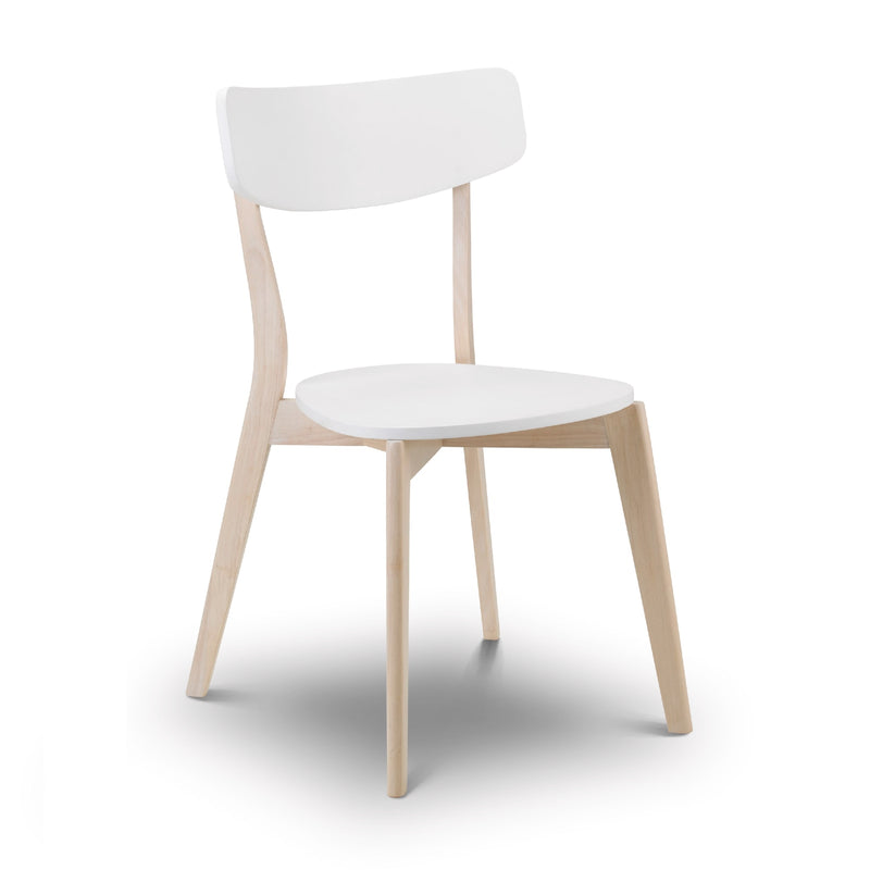White chair with light wood legs on a white background