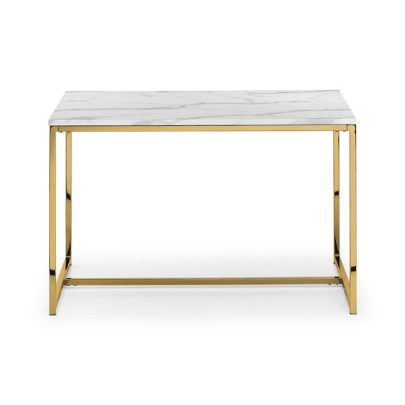 Table with marble top and gold metal frame on a white background