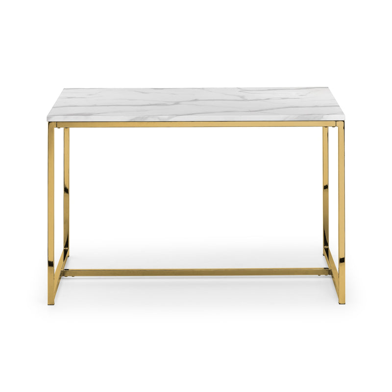Table with marble top and gold metal frame on a white background