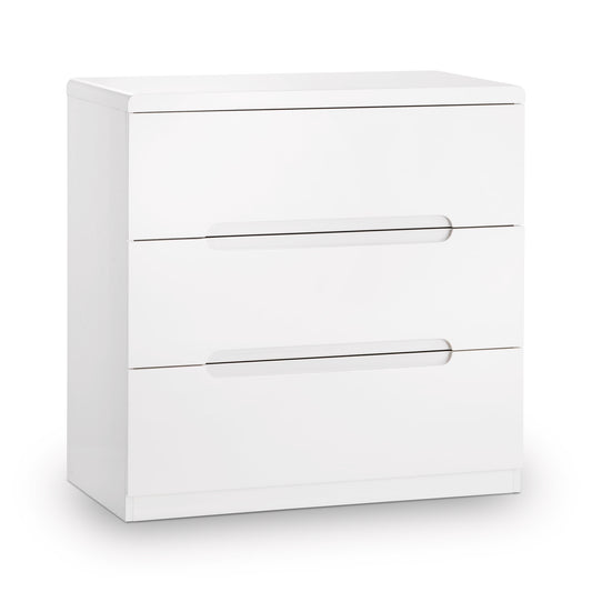White dresser with two drawers on a white background