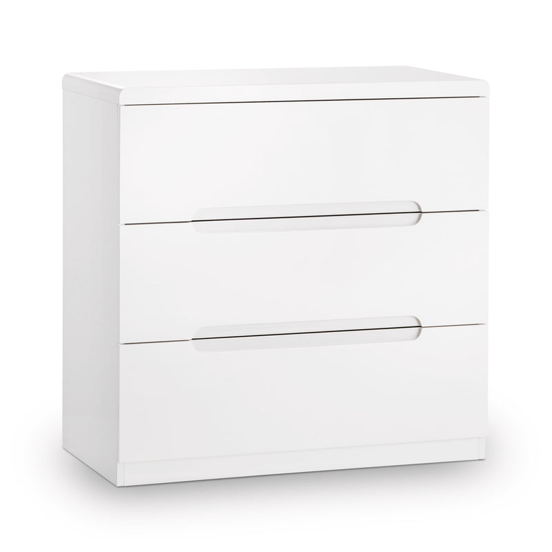 White dresser with two drawers on a white background