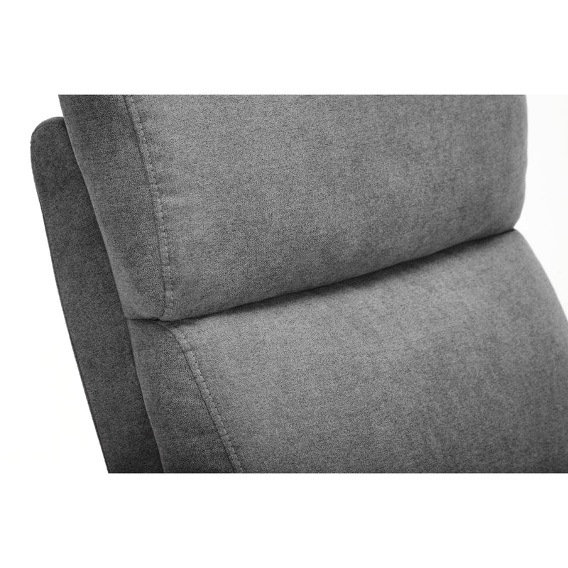 Gray upholstered chair with a cushioned backrest on a white background